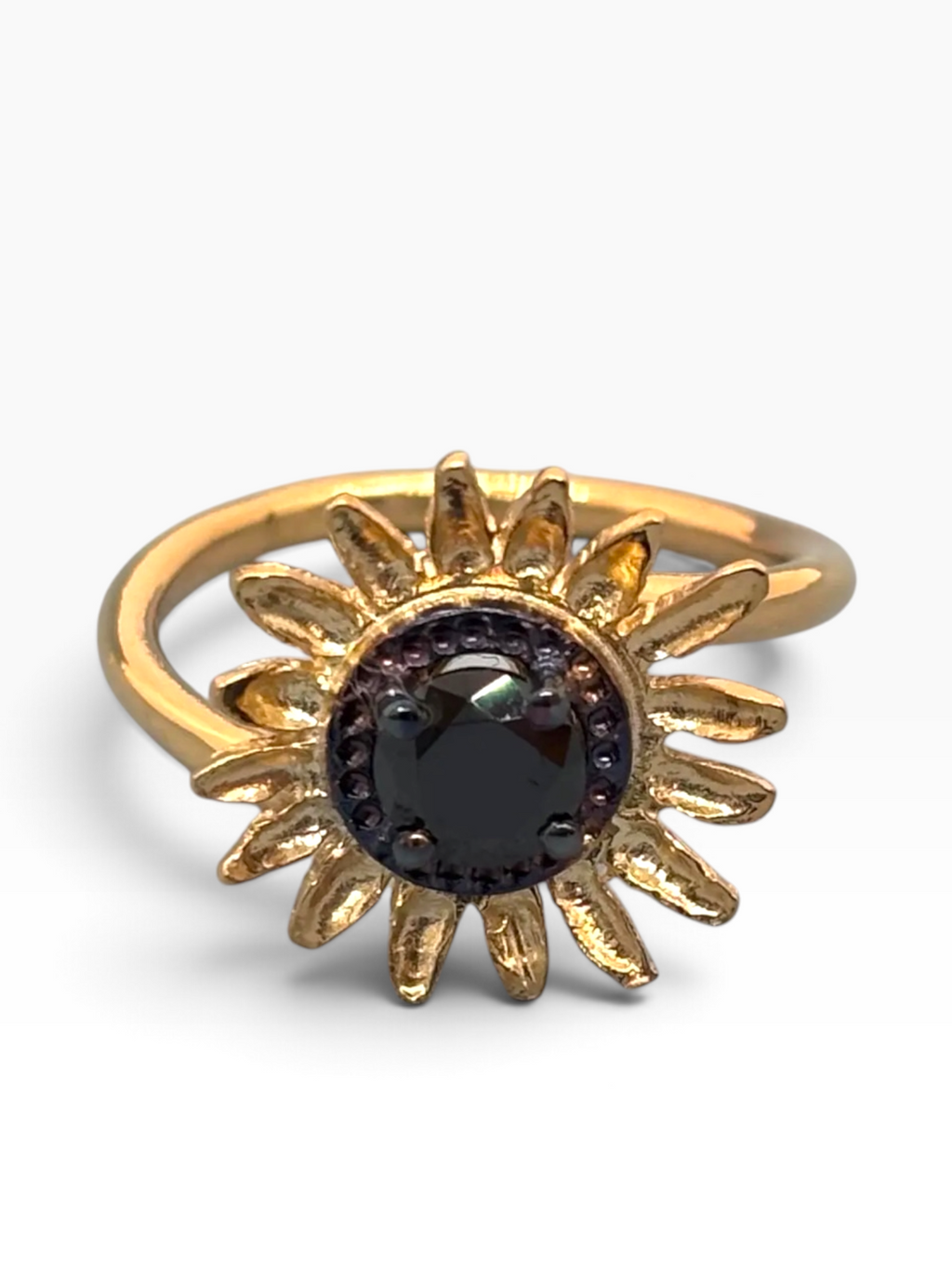 Anello Girasole "Sunshine" in Argento 925 Placcato Oro 18K con Zircone Nero