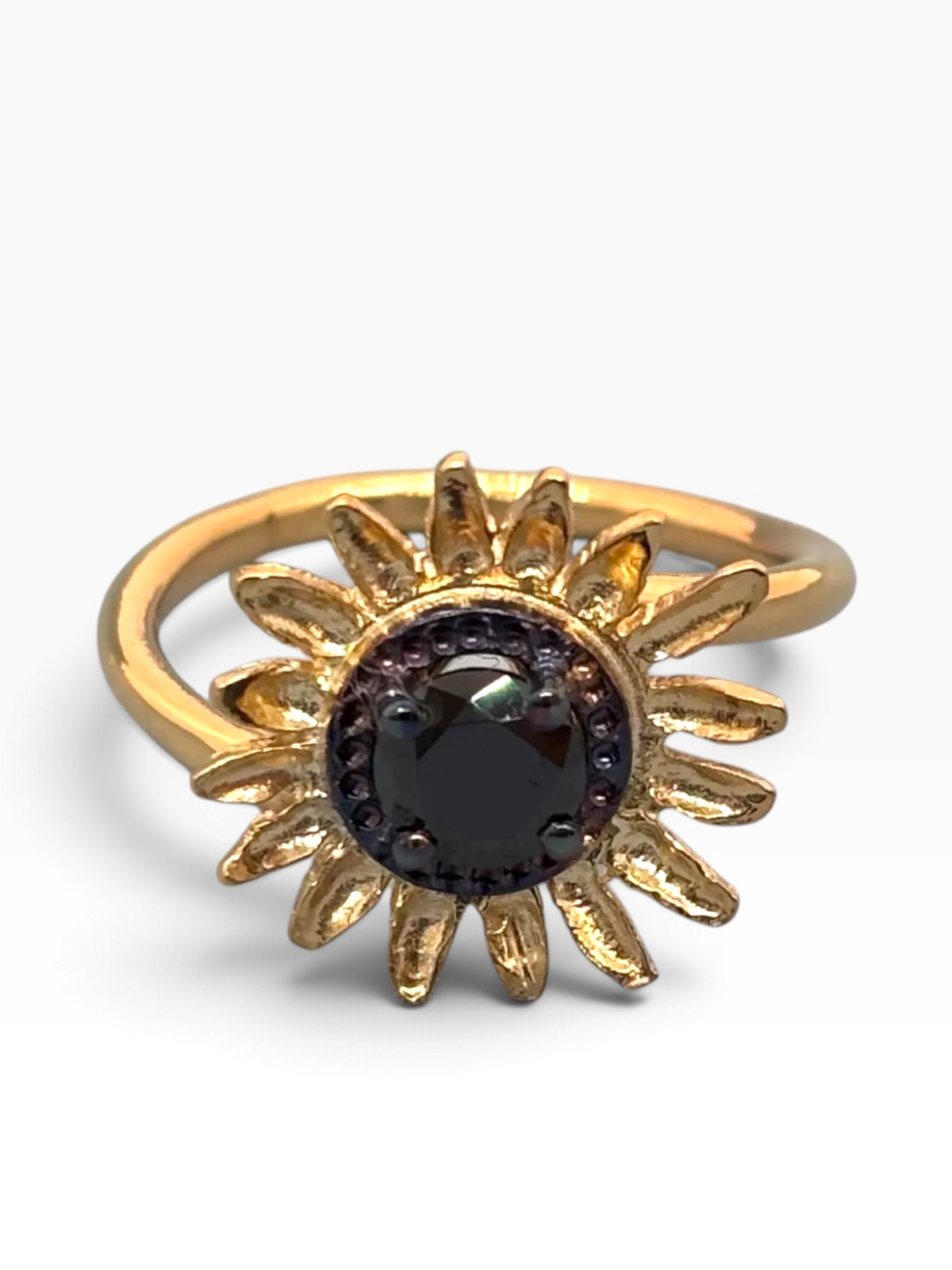 Anello Girasole "Sunshine" in Argento 925 Placcato Oro 18K con Zircone Nero