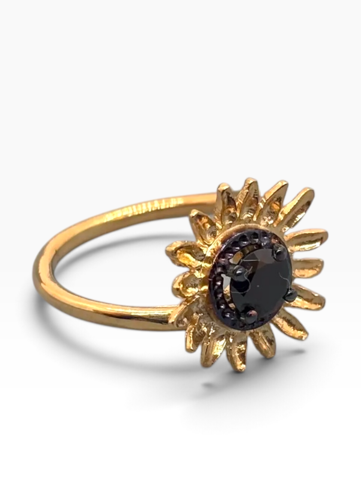 Anello Girasole "Sunshine" in Argento 925 Placcato Oro 18K con Zircone Nero