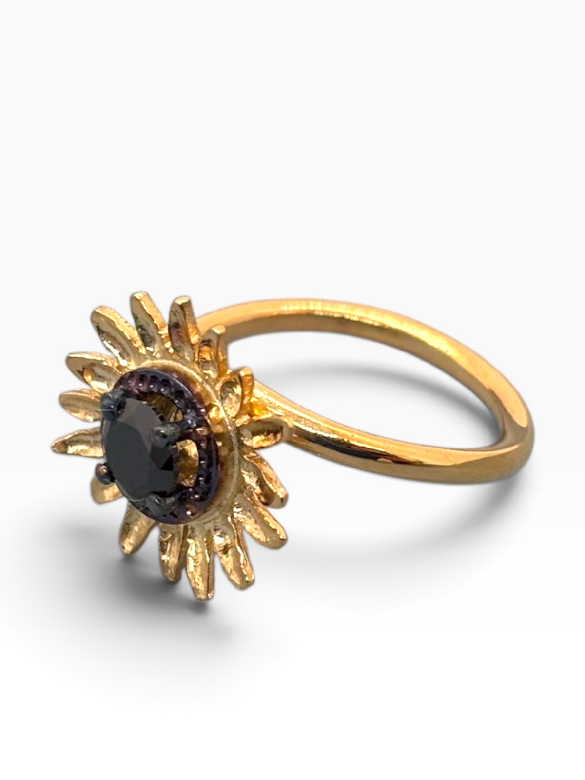 Anello Girasole "Sunshine" in Argento 925 Placcato Oro 18K con Zircone Nero