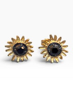Orecchini Girasole "Sunshine" in Argento 925 Placcato Oro 18K con Zirconi Neri