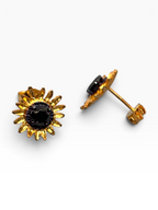 Orecchini Girasole "Sunshine" in Argento 925 Placcato Oro 18K con Zirconi Neri
