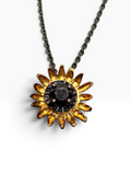 Collana Ciondolo Girasole "Sunshine" in Argento 925 Placcato Oro 18K con Zircone Nero