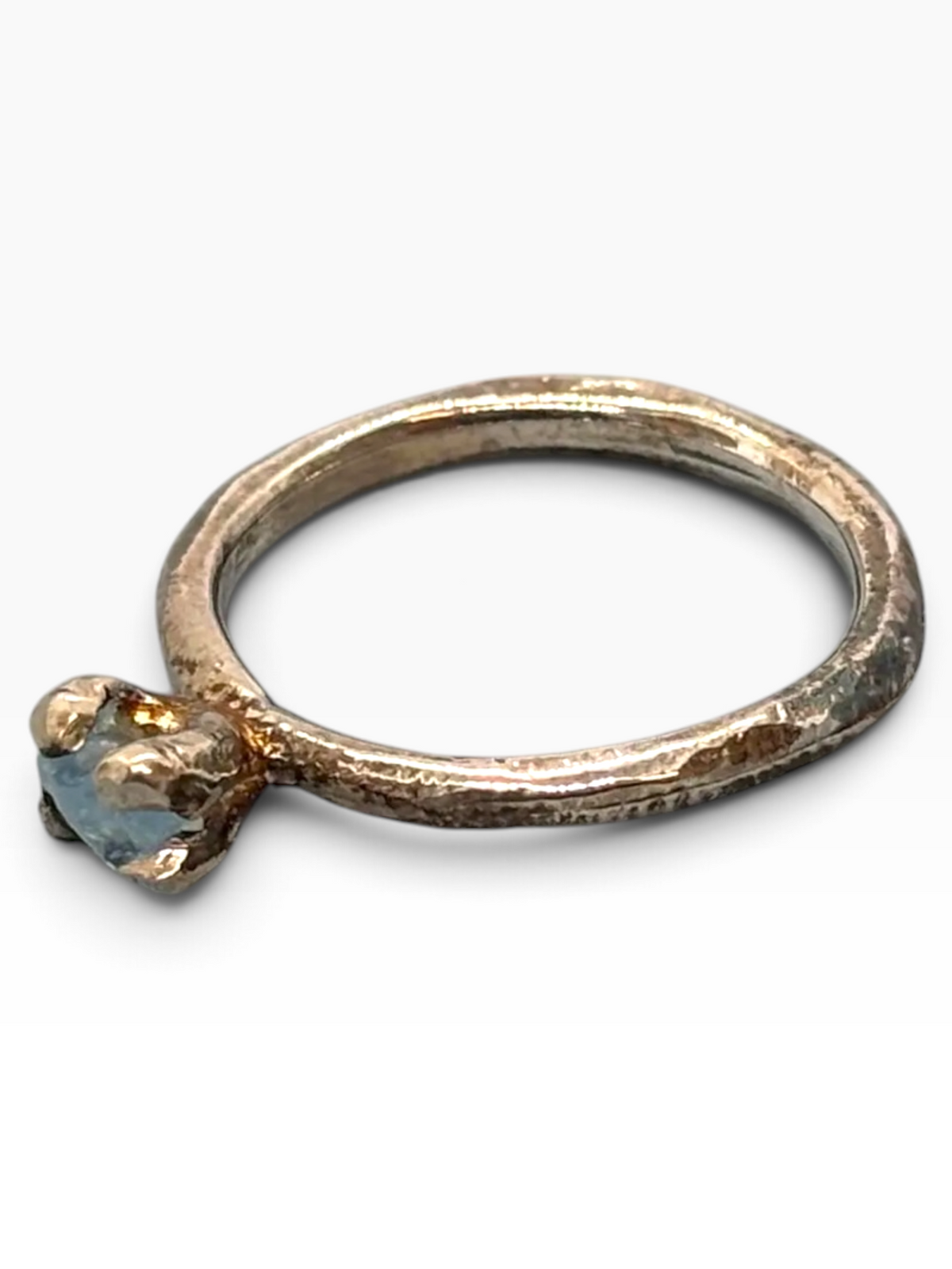 Anello Solitario "Stone" in Argento 925 con Acquamarina Naturale Grezza