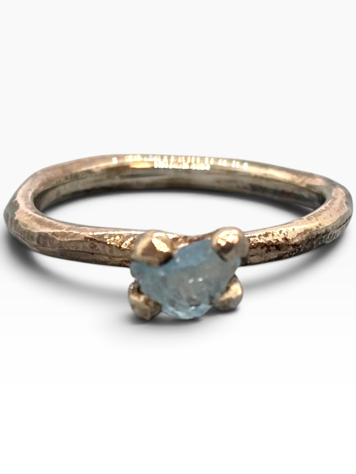 Anello Solitario "Stone" in Argento 925 con Acquamarina Naturale Grezza
