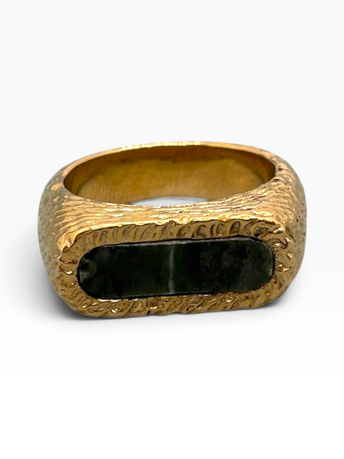 Anello Artigianale Magma in Bronzo e Argento 925 con Pietra Naturale