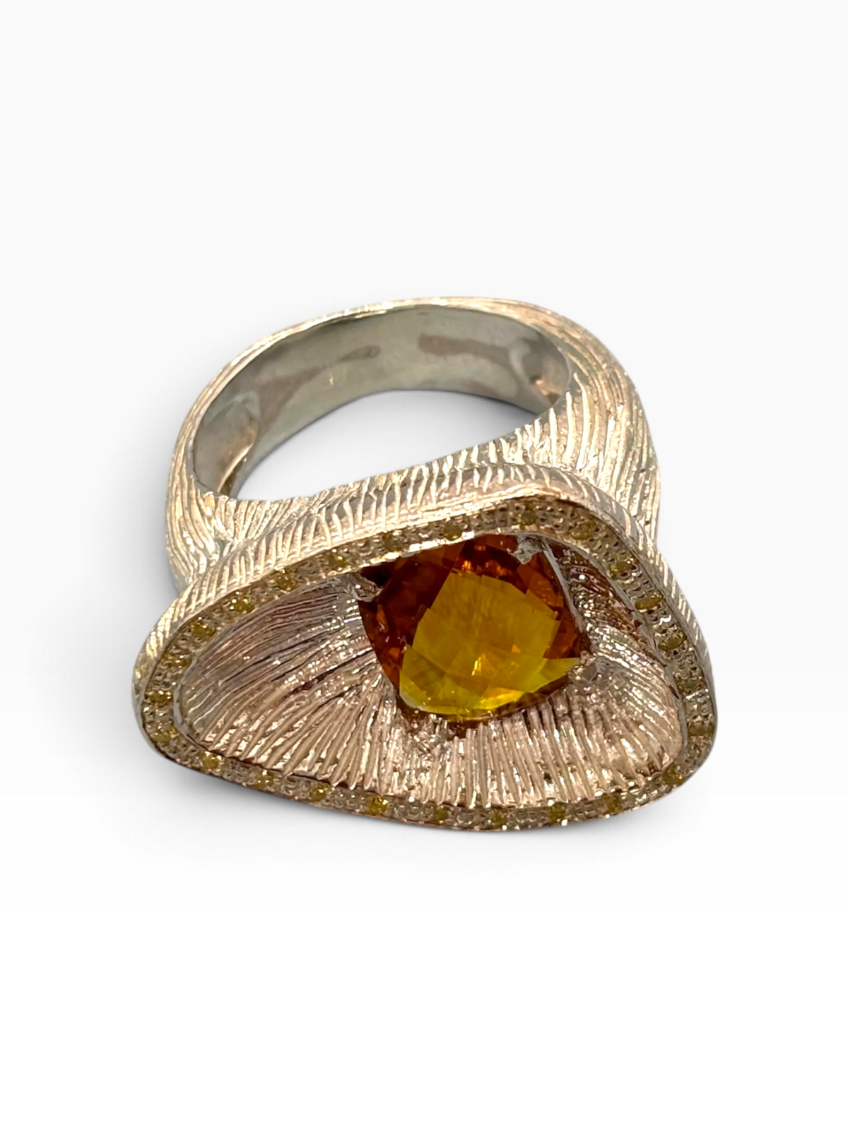 Anello Statement Scultoreo in Argento 925 con Citrino Naturale