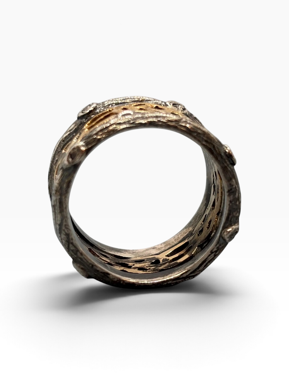 Anello Celtico Bicolore in Argento Brunito ed Elemento Traforato in Bronzo