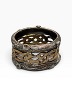 Anello Celtico Bicolore in Argento Brunito ed Elemento Traforato in Bronzo