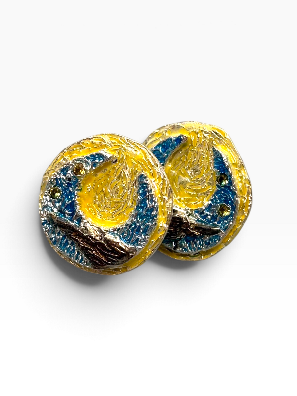 Orecchini Scultorei "Notte Stellata" in Argento 925, Smalto a Mano e Zaffiri Gialli