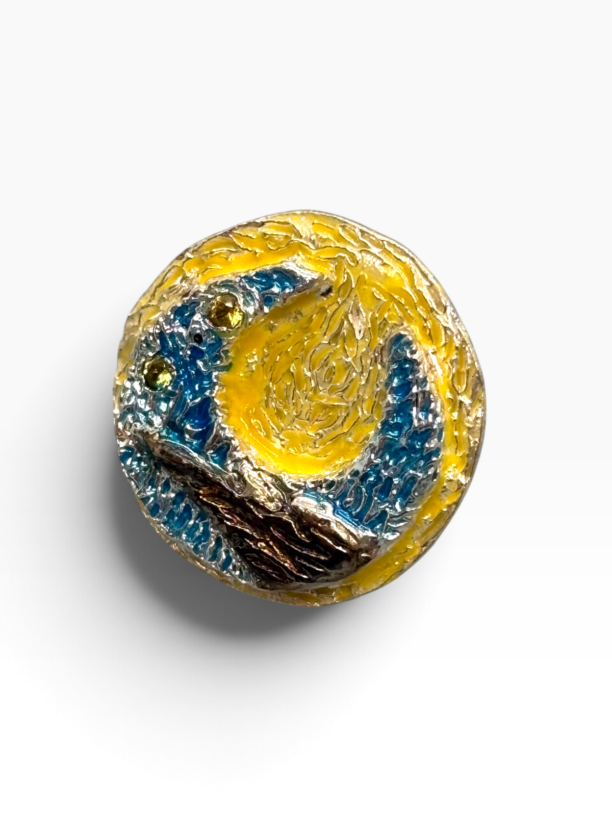 Orecchini Scultorei "Notte Stellata" in Argento 925, Smalto a Mano e Zaffiri Gialli