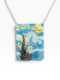 Collana Ciondolo Quadro "Notte Stellata" in Argento 925, Smalto e Zaffiri Gialli