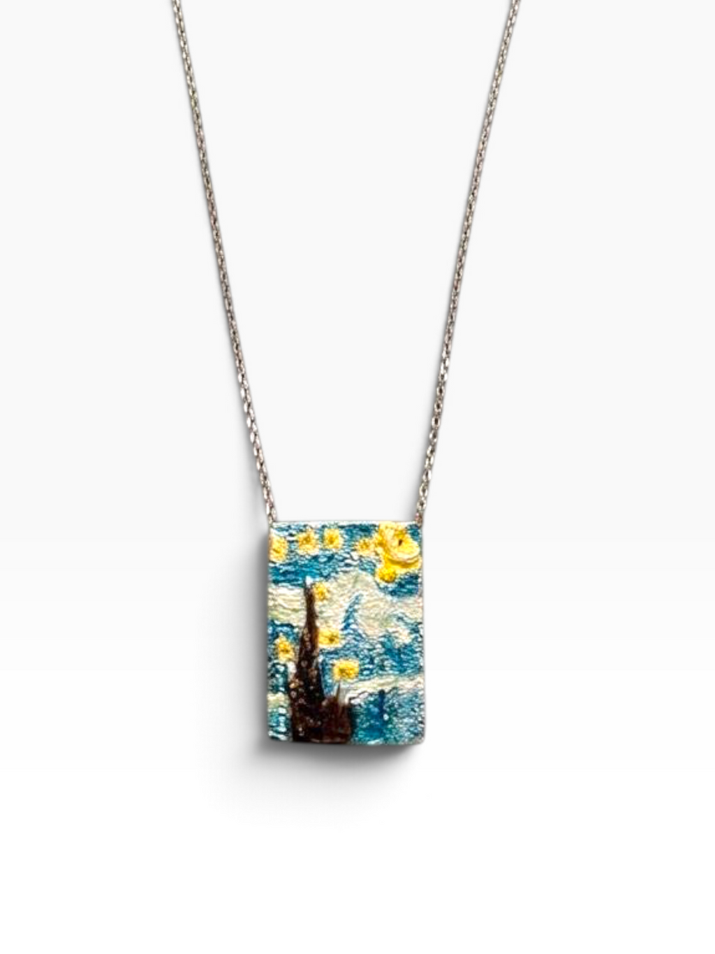 Collana Ciondolo Quadro "Notte Stellata" in Argento 925, Smalto e Zaffiri Gialli