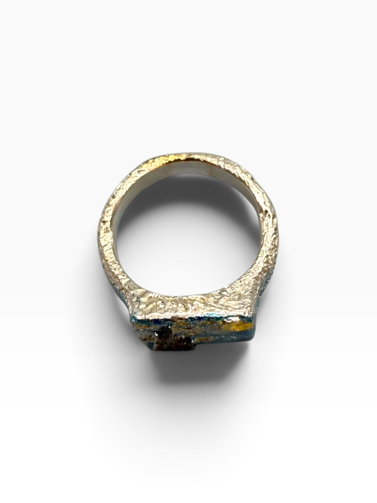 Anello Scultoreo "Notte Stellata" in Argento 925 Smalto a Mano e Zaffiri Gialli